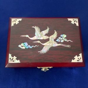 Mother of Pearl Lacquered Wood Crane Jewelry Box